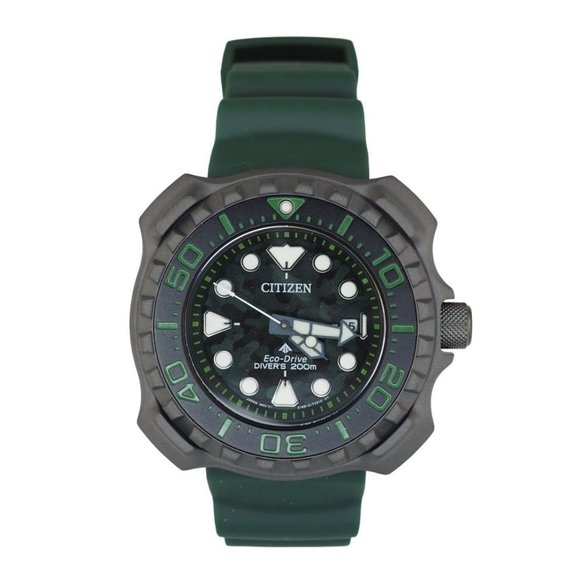 NWT Citizen Men's Watch Promaster Marine Diver Eco-Drive Titanium Green Strap - Picture 2 of 6